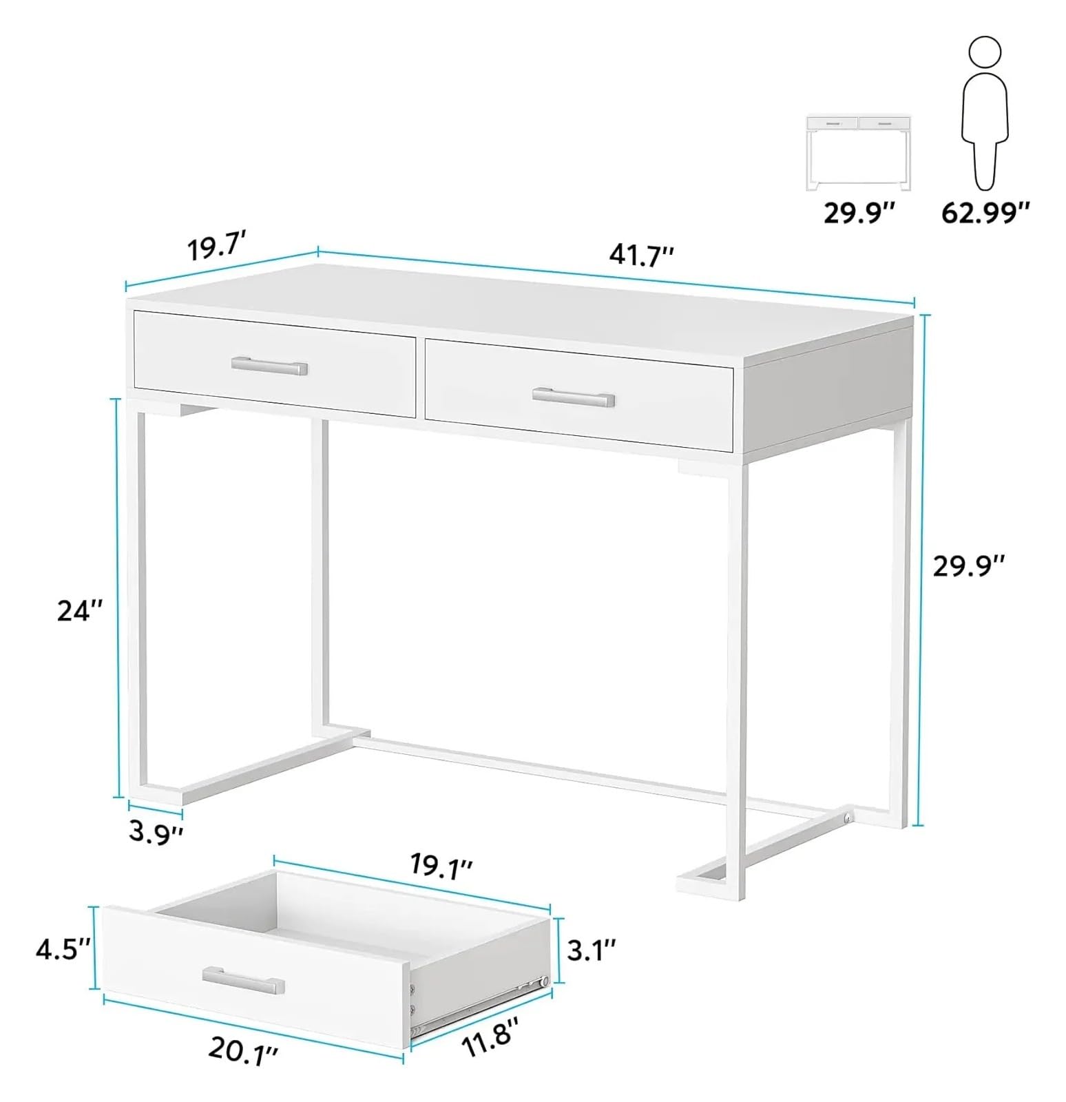 TONDI Vanity Desk with 2 Drawers, White Small Makeup Vanity, Modern Vanity Table Dressing Desk for Women Girls Gifts,Vanity, qz-7461