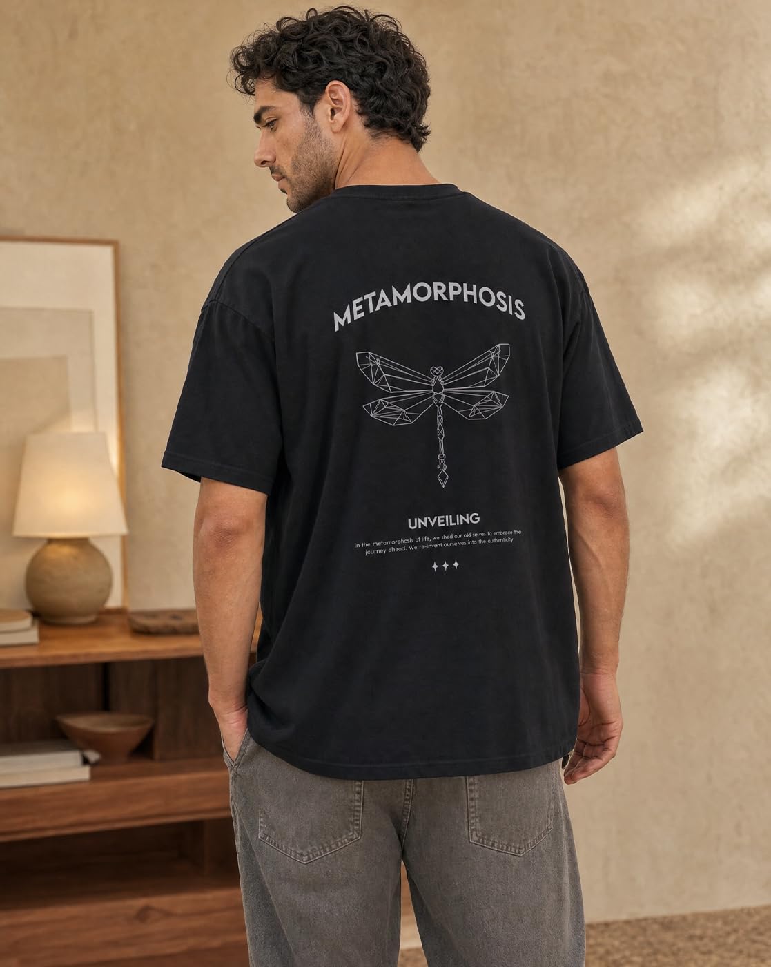 NOBERO Camiseta de hombre con estampado gráfico de gran tamaño