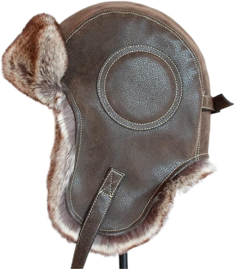 Winter Hat Men Women's Aviator Bomber Leather Snow Cap with Ear Flaps