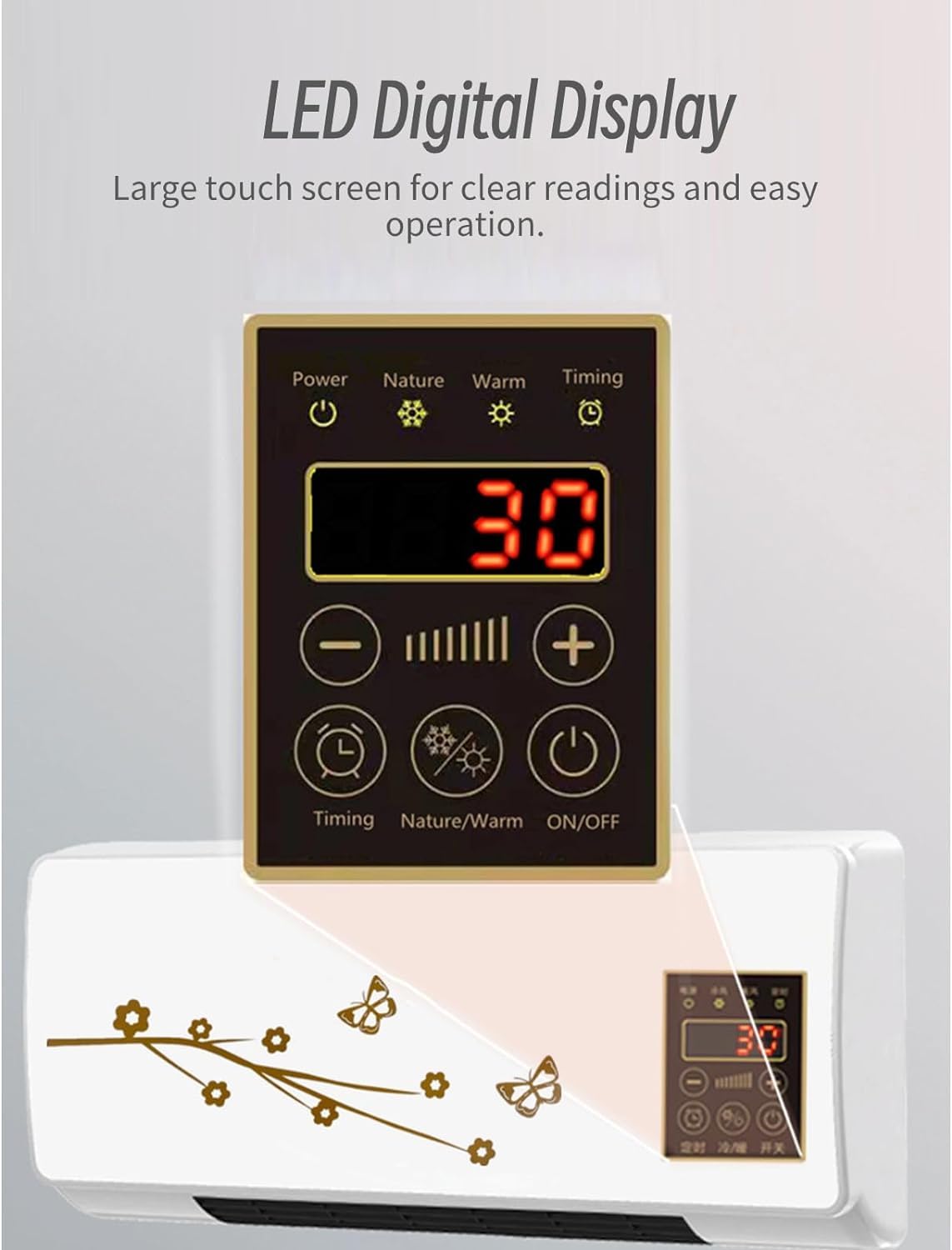 Tragbarer Nature Wind Heizlüfter mit Fernbedienung, LED-Timer, leiser Touch-Steuerung, tragbarer kleiner Heizlüfter für den Innen- und Außenbereich