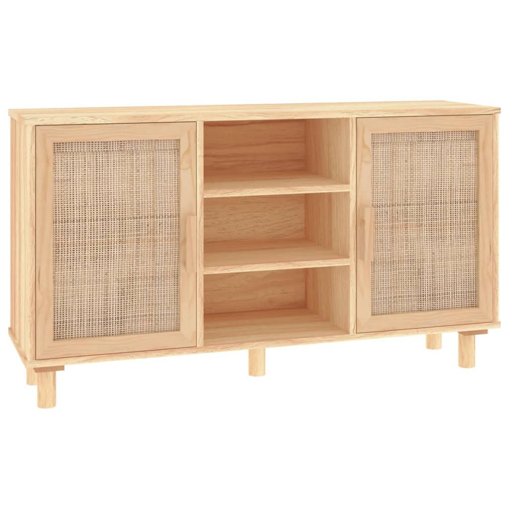 vidaXL Sideboard - Solid Wood Pine and Natural Rattan, Brown - Spacious Interior with 5 Compartments and 2 Doors - Scandinavian Styled Living Room/Bedroom Furniture