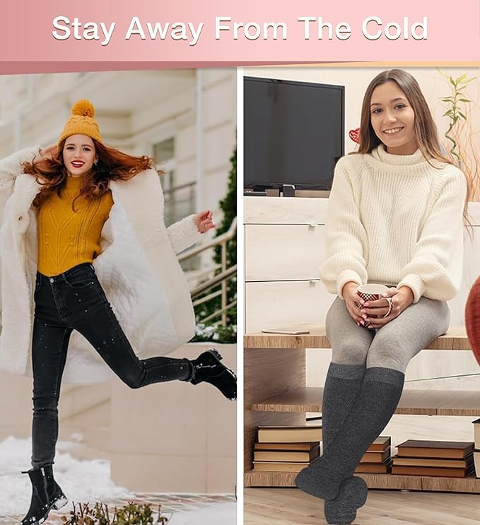 VAIDUE Warm Winter Knee High Socks for Women Black, Stretchable Free Size (S M) (1 Pair) Long woolen socks for Girls & women, Thick Socks Support For Cold Weather, Regular use, Running, Hiking, Work 3