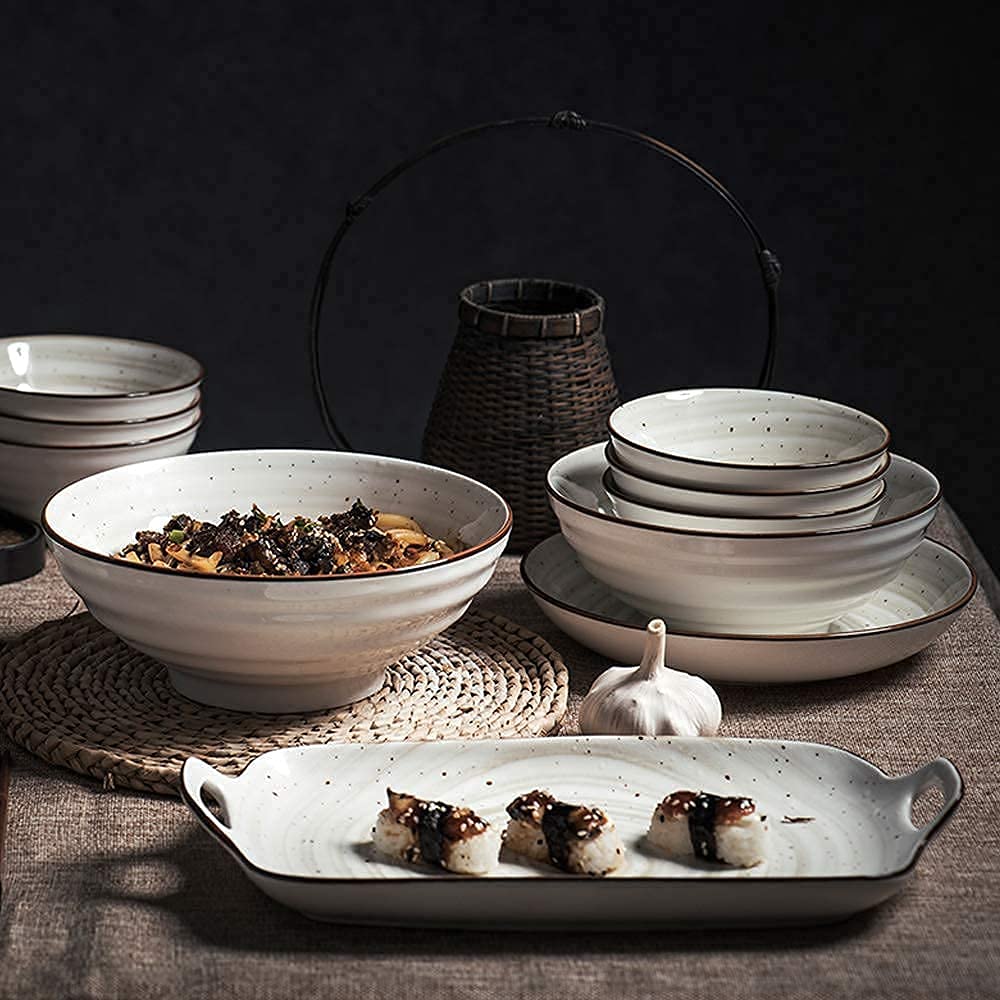 27-częściowy nordycki ceramiczny zestaw zastawy stołowej szara zastawa stołowa z miseczkami naczynia i łyżki – eleganckie połączenie prezentów do nowoczesnej jadalni