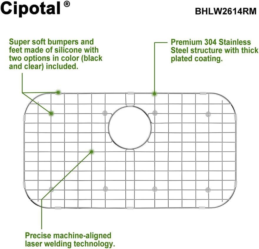 26.1 in. x 14.1 in. Rear Drain Kitchen Sink Bottom Grid with Supersoft Silicone Feet in 304 Grade Stainless Steel