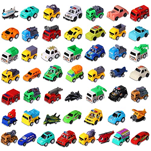 Sratte 50 Pcs Pull Back Cars And Trucks Toy Bulk City Cars Plane Vehicles Model Car Construction Toy Pull Back Digger For Boys And Girls' Education, Party Favor Bulk Cake Decorations Birthday Gift #TOP21