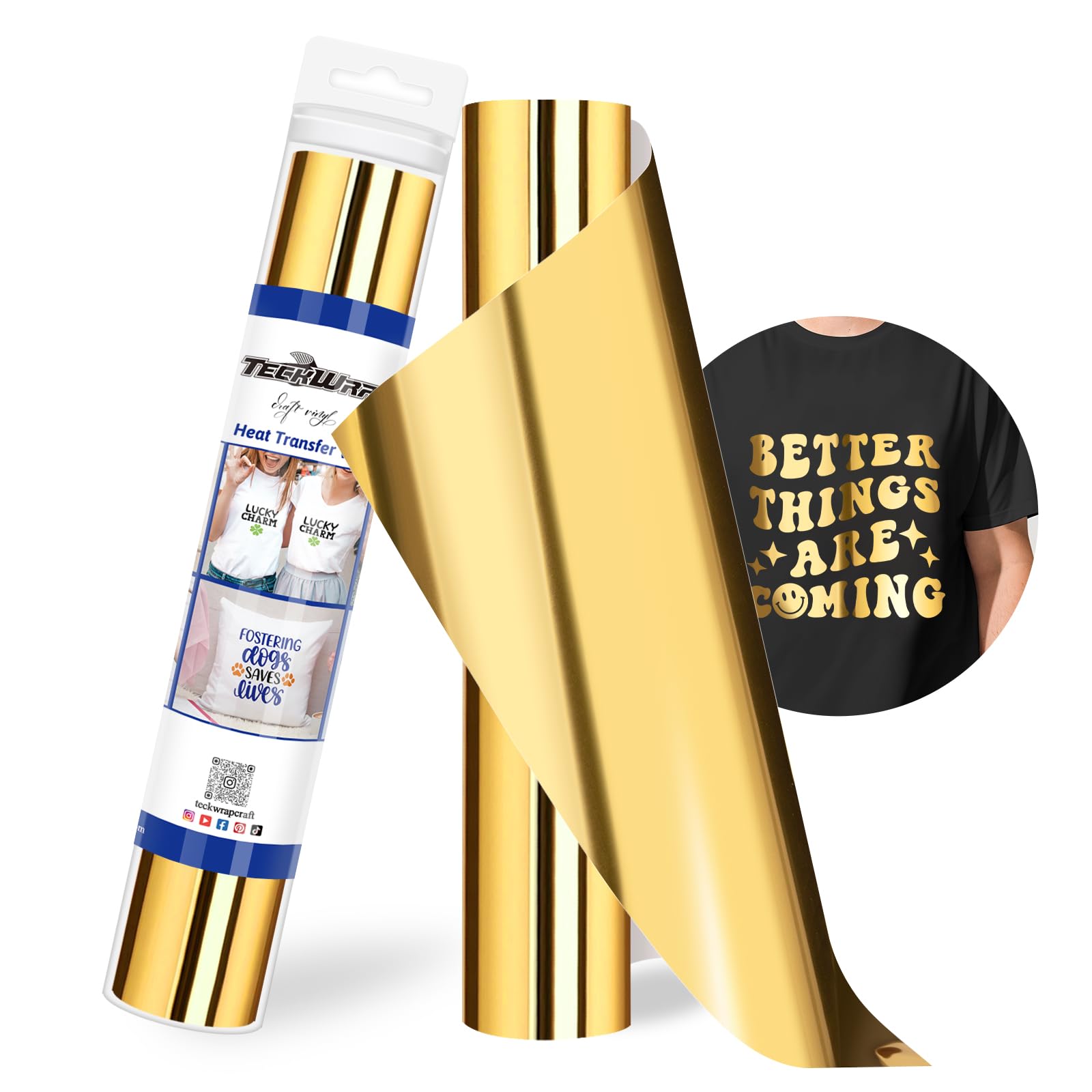Gold HTV Heat Transfer Vinyl 12" x 5ft Chrome Gold Vinyl for Craft Cutter, Heat Press Machine Iron On Vinyl for T-Shirts Easy to Cut & Weed