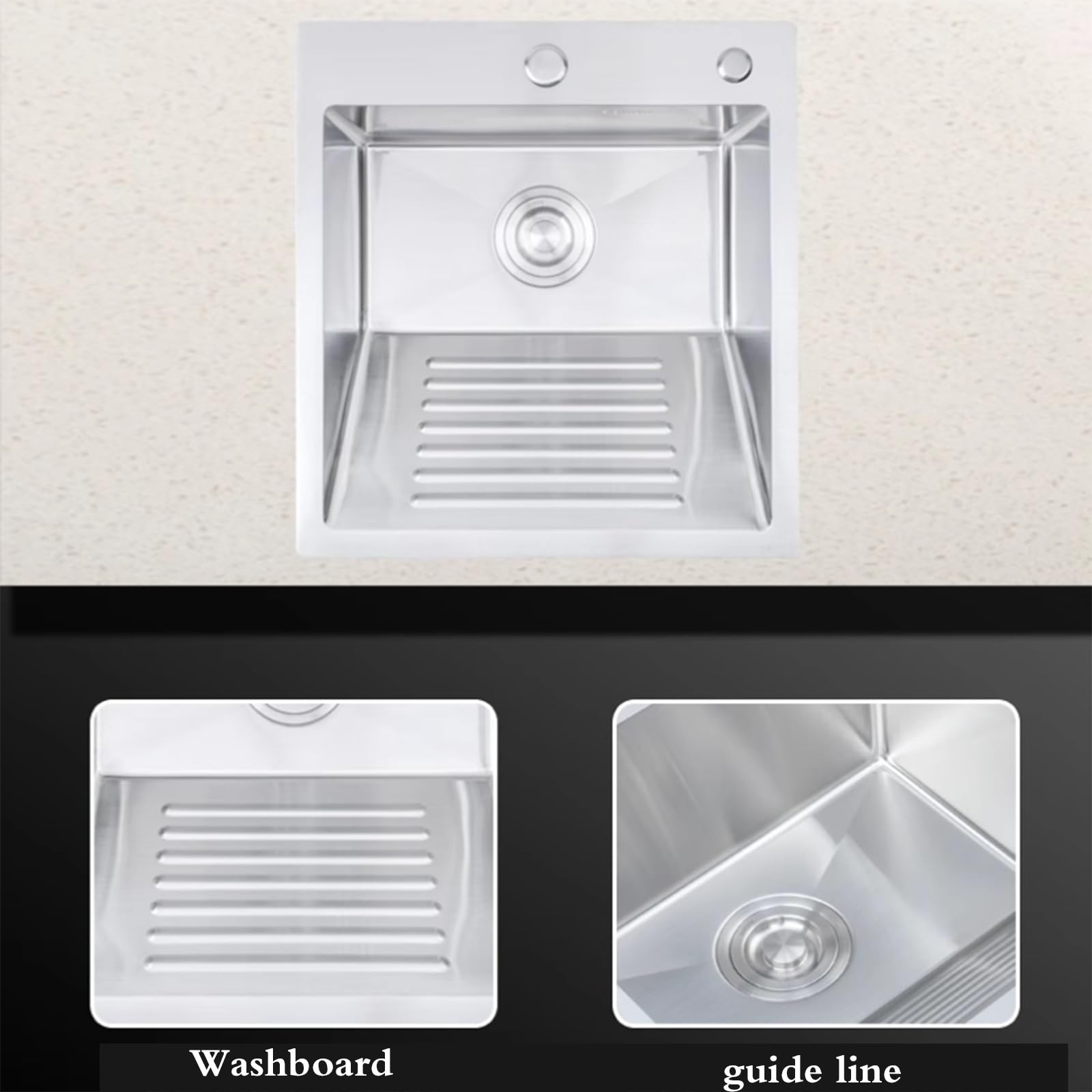 Lavandino Compatto in Acciaio Inox per Camper, salvaspazio, per Piccoli Appartamenti, con ASSE Laterale, Ideale per Lavanderia, Balcone e spazi ristretti (50 x 48 x 22 cm)