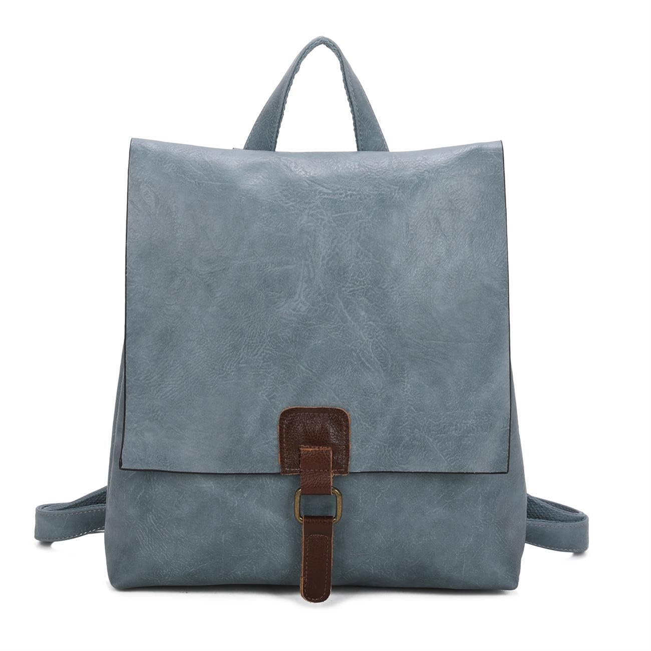 OBC Damen Rucksack Tasche Crossbody Handtasche Messenger Schultertasche Umhängetasche Shopper Vintage Kuriertasche Überschlagtasche Leder Optik Petrolblau 32x33x10 cm