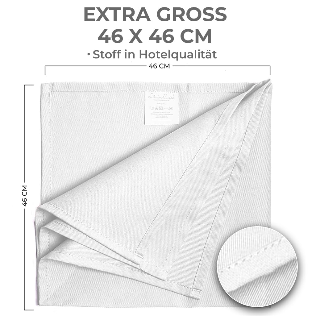 LivinEase Stoffservietten aus Baumwolle – 12 Stück Weiß Tischservietten – 100% Baumwolle, Wiederverwendbare große Stoffservietten 46 x 46 cm für den Weihnachtstisch (White)