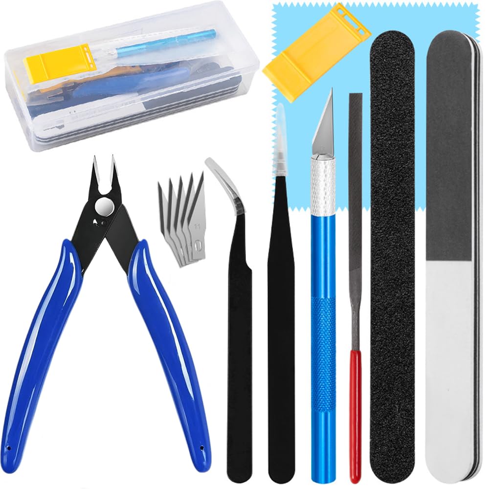 14Pcs Model Making Tools Kit, Portable Hobby Craft Tools with Storage Box, Multi-Functional Plastic Model Building Set for Gundam, Car Model Assembly, Repair and Finishing