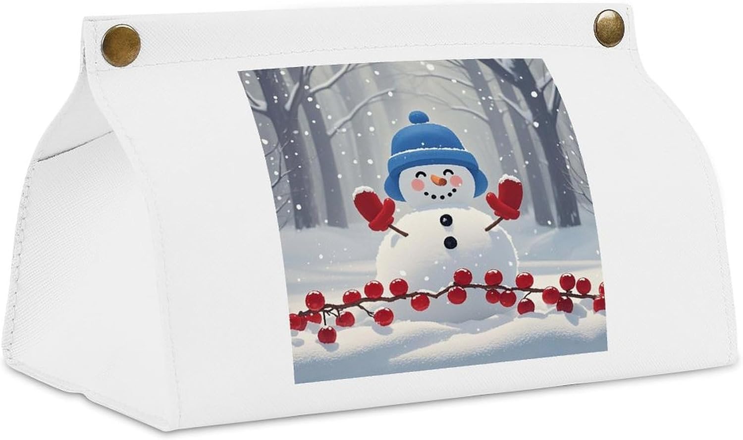 Decorative PU Tissue Paper Holder Protect The Snowman Printed Tissue Box Cover Napkin Tissues Organizer Home Decor for Bathroom Night Stands Desk Car Dining Table