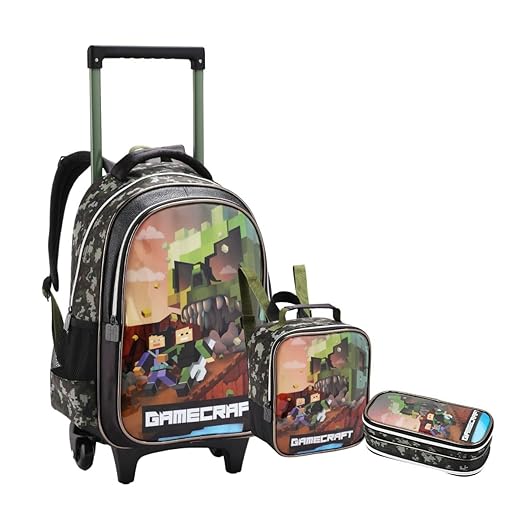 Kit Mochila Rodinha Lancheira Estojo Gamecraft Escolar