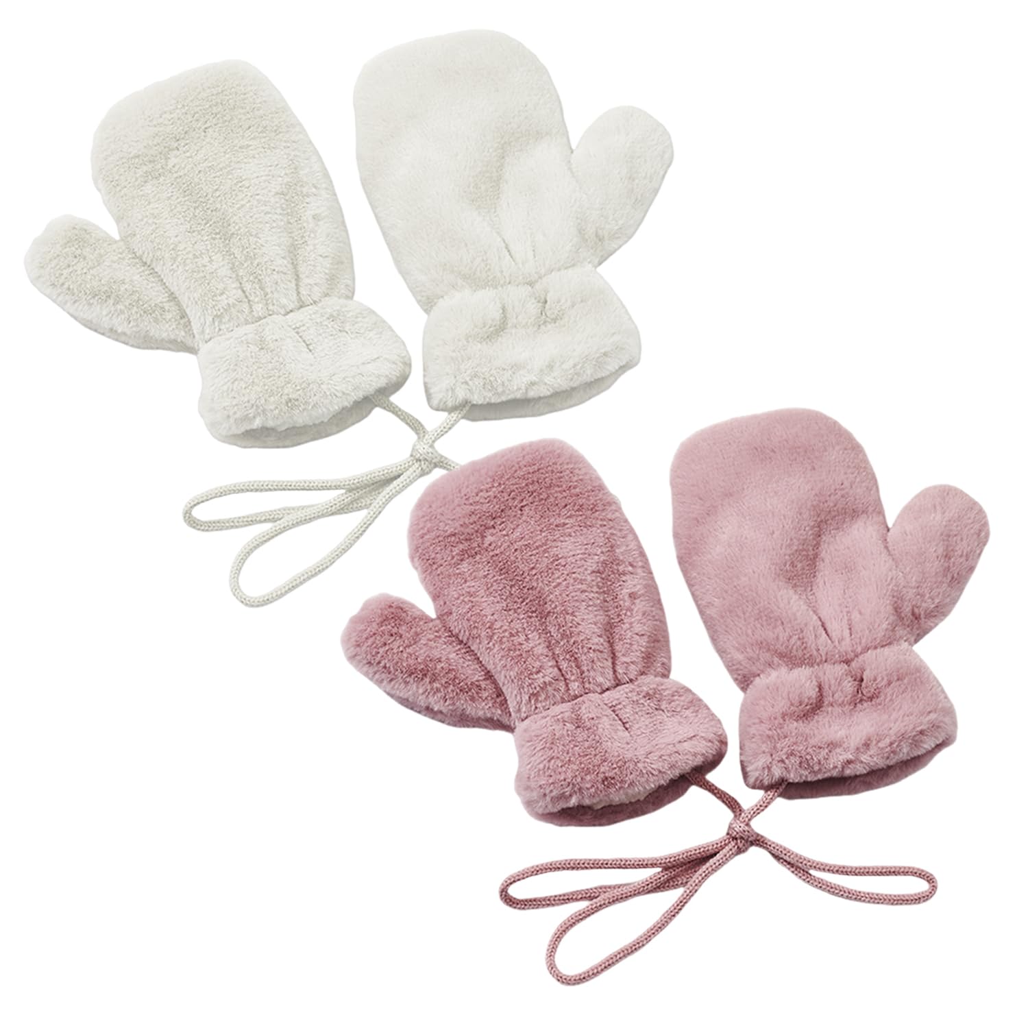 WUFGWBD 2 Pairs Of Plush Gloves, Warm Gloves For Kids, Gloves With Lanyard, Winter Gloves For Girls, Soft And Comfortable Gloves