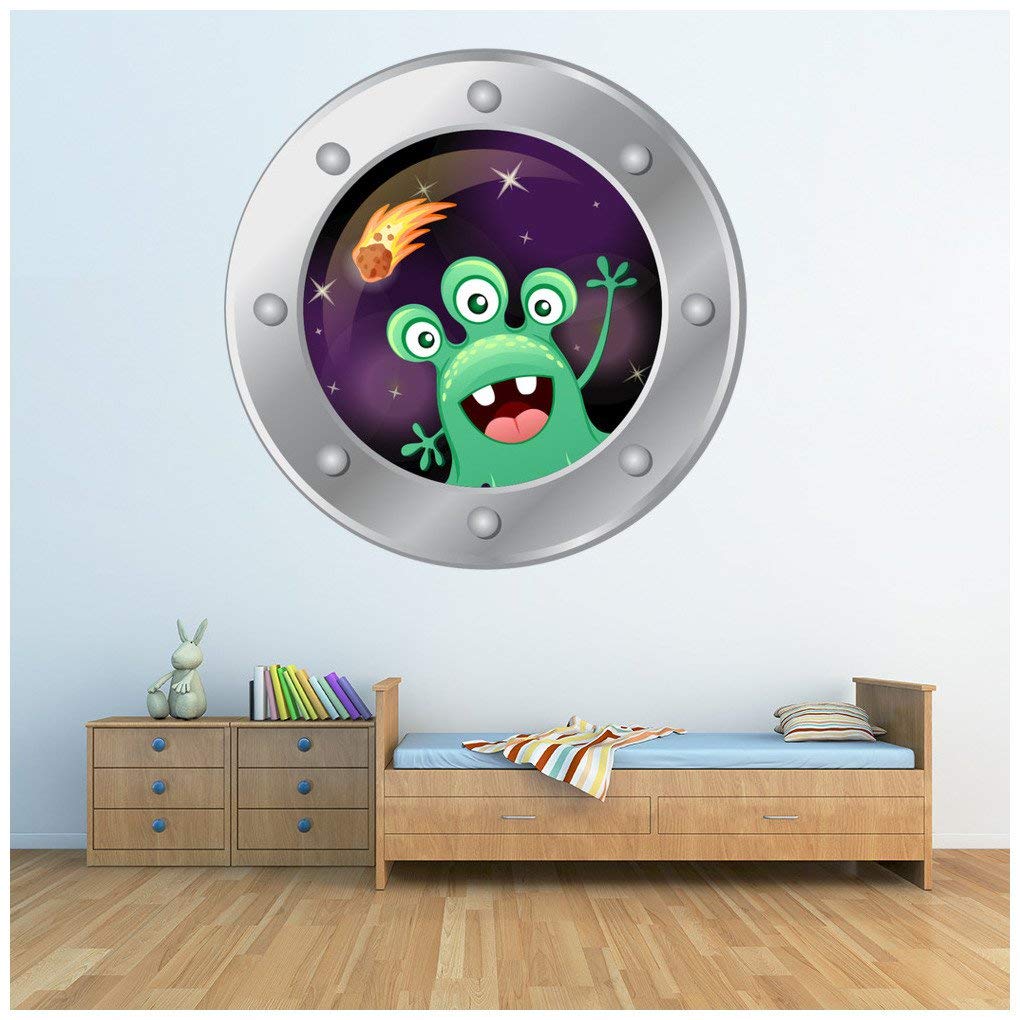 azutura Green Alien Porthole 3D Space Wall Sticker available in 8 Sizes Digital