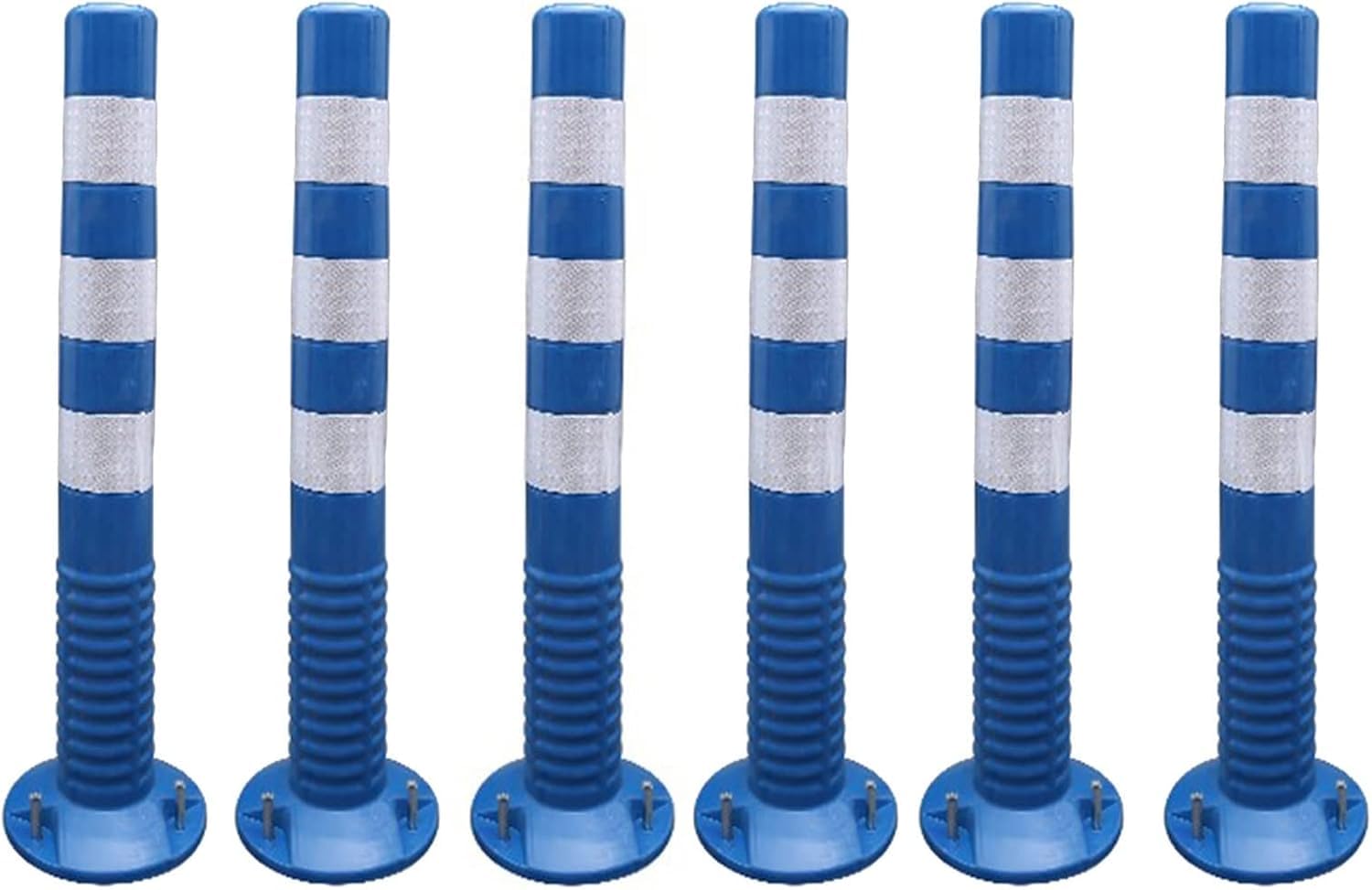SGKOMN 6-Pack 30" Safety Cones - Flexible Traffic Barrier Posts for Driveway & Parking Lot - Durable Plastic Delineator Cones for Hotel & Event Safety, Blue+white