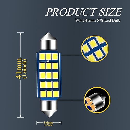 Miniatura 2 de Pack-2 578 Bombillas LED extremadamente brillantes, 1.59 pulgadas 6500K 2835 Chipsets 400LM Bombillas para LED Interior Domo Mapa Luces de Puerta