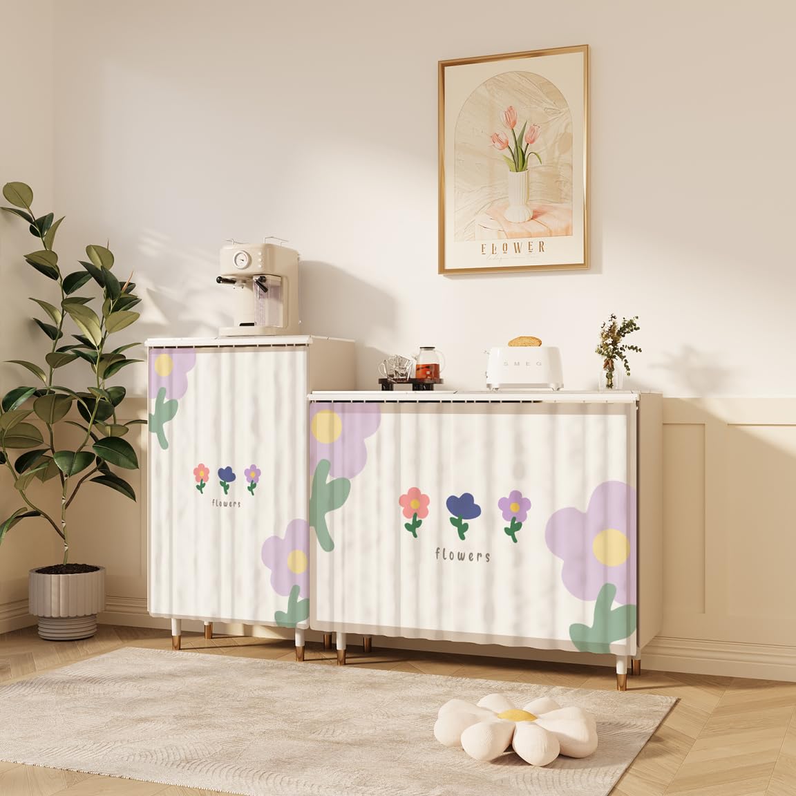 Amazon｜[dhiuebc] ミニカーテン カラーボックス 花 フラワー 棚 北欧