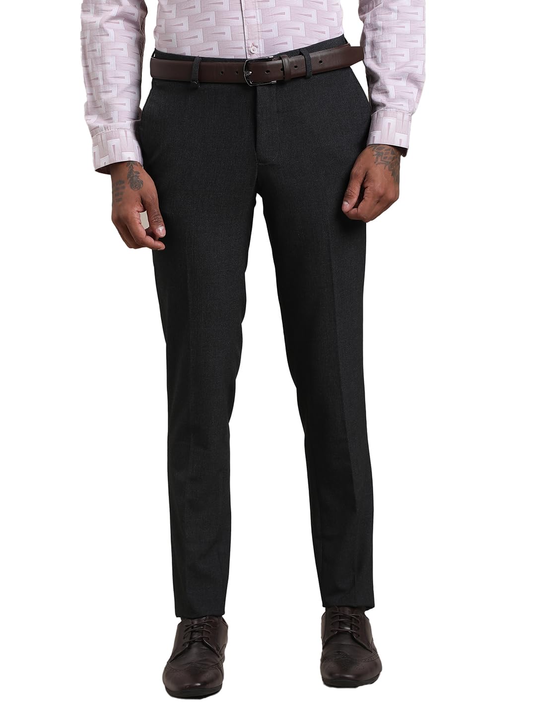 turtle Men 4 Way Stretch Slim Fit Self Design Flat Front Formal Trouser-picture-23