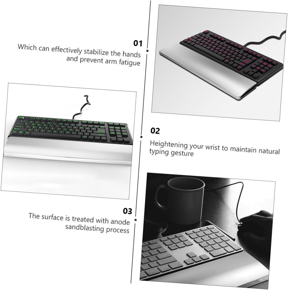 DOITOOL Ergonomic Aluminum Alloy Keyboard Wrist Rest for Key Mechanical Keyboards Heightened Palm Support for Natural Typing Posture Stable and Practical Hand Pad Accessory for Office and