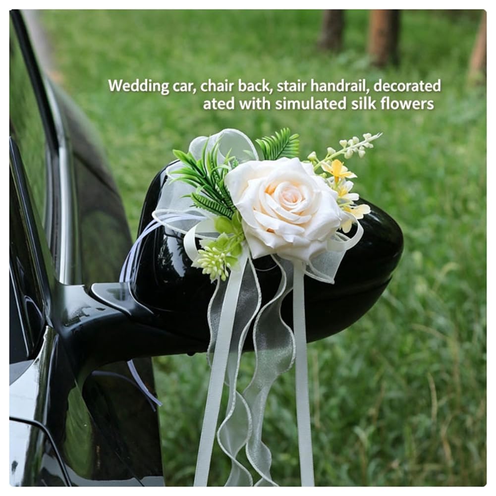 Hochzeit Autoschmuck Hochzeit-Autoschleifen Vintage Künstliche Blume Rückspiegel Türgriff Simulation Blume-Schleife Dekoration Hochzeitsauto Deko für Hochzeits Party Stuhl Zurück 7# 12 Stück