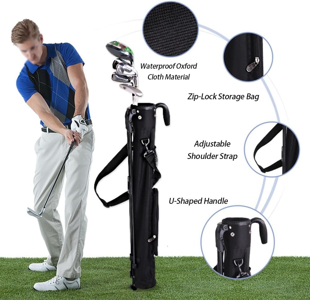Golf Stand Bag, Lightweight Waterproof Golf Carry Bag with Adjustable Shoulder Strap & Folding Bracket, Holds 7-9 Clubs and U-Shaped Handle