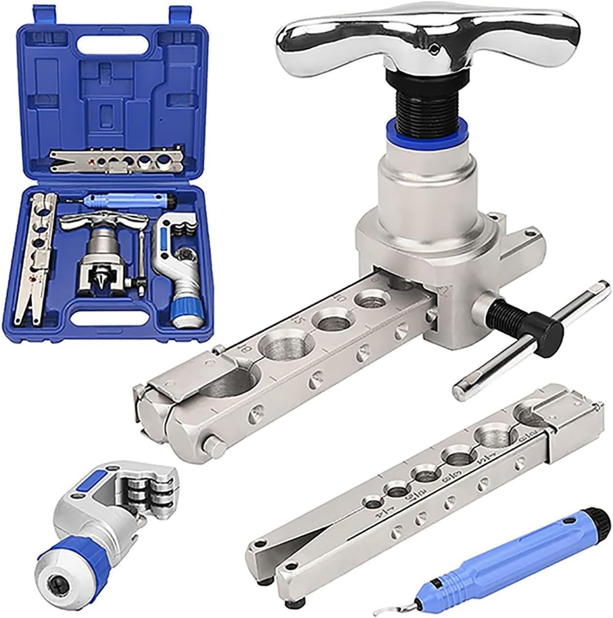 Hydraulic Flaring Tool Set - 2 Flaring Bars, Tube Cutter & Reamer for Copper, Aluminum, Steel, PVC - Flaring & Swaging Tools for Soft Metal Pipes