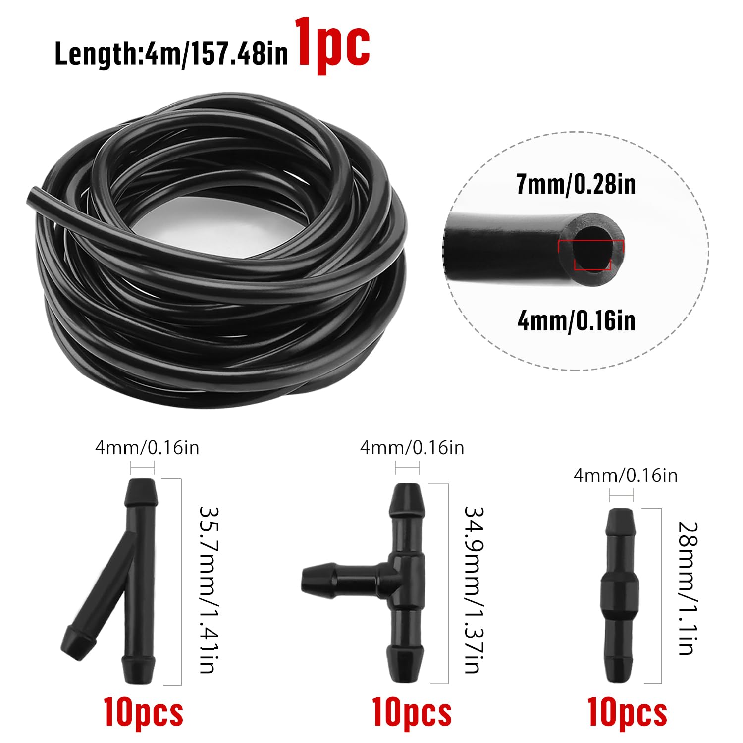 3 Meter Washer Fluid Hose Windshield Washer Line Repair Kit ACROPIX Front Fit For Toyota 4Runner With 12 Pcs Hose Connectors - Pack Of 15 Black Windshield Washer Hose Kit Lave Glace Auto Hiver - View #10