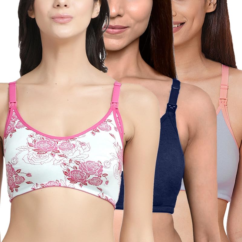 Image of Inner Sense Organic Cotton Bamboo Nursing Bra for Women I Non Padded Feeding Bra with Keyhole Back Design I Wire Free Maternity Innerwear with Full Coverage