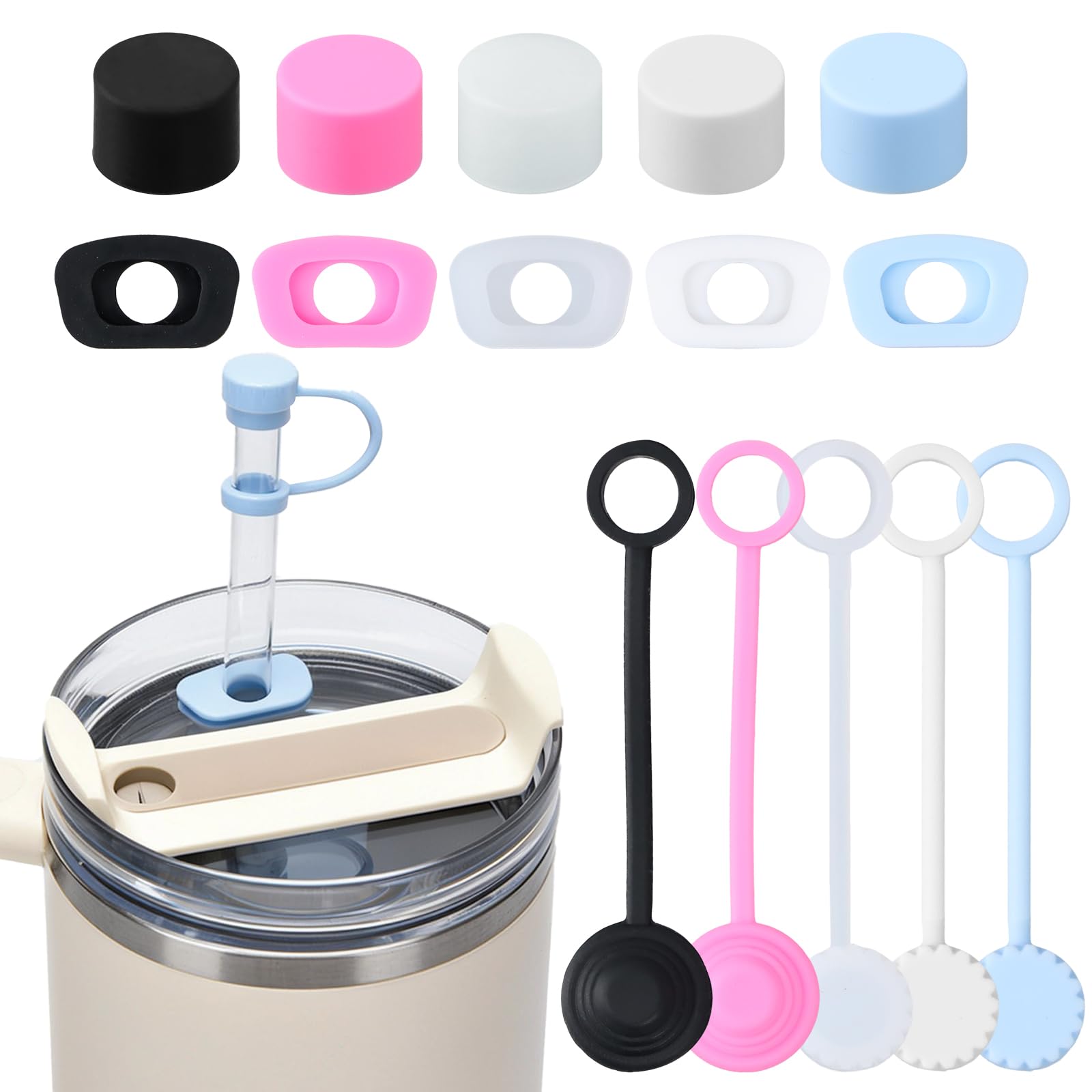 15 Pezzi Copertura per Cannuccia in Silicone, Tappo di Cannuccia a Prova di Perdite per Stanley Cup H2.0 40oz/30oz, Tappi per Cannuccia in Silicone, Set di Stanley Cup Accessori