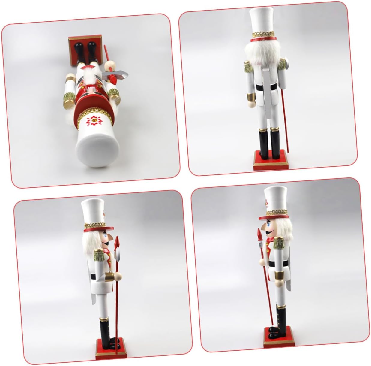 Wood 39.5cm Christmas Nutcracker Figurine Red White Gold Painted Traditional Wooden Soldier Table Ornament Festive Holiday Decor for Home Desktop
