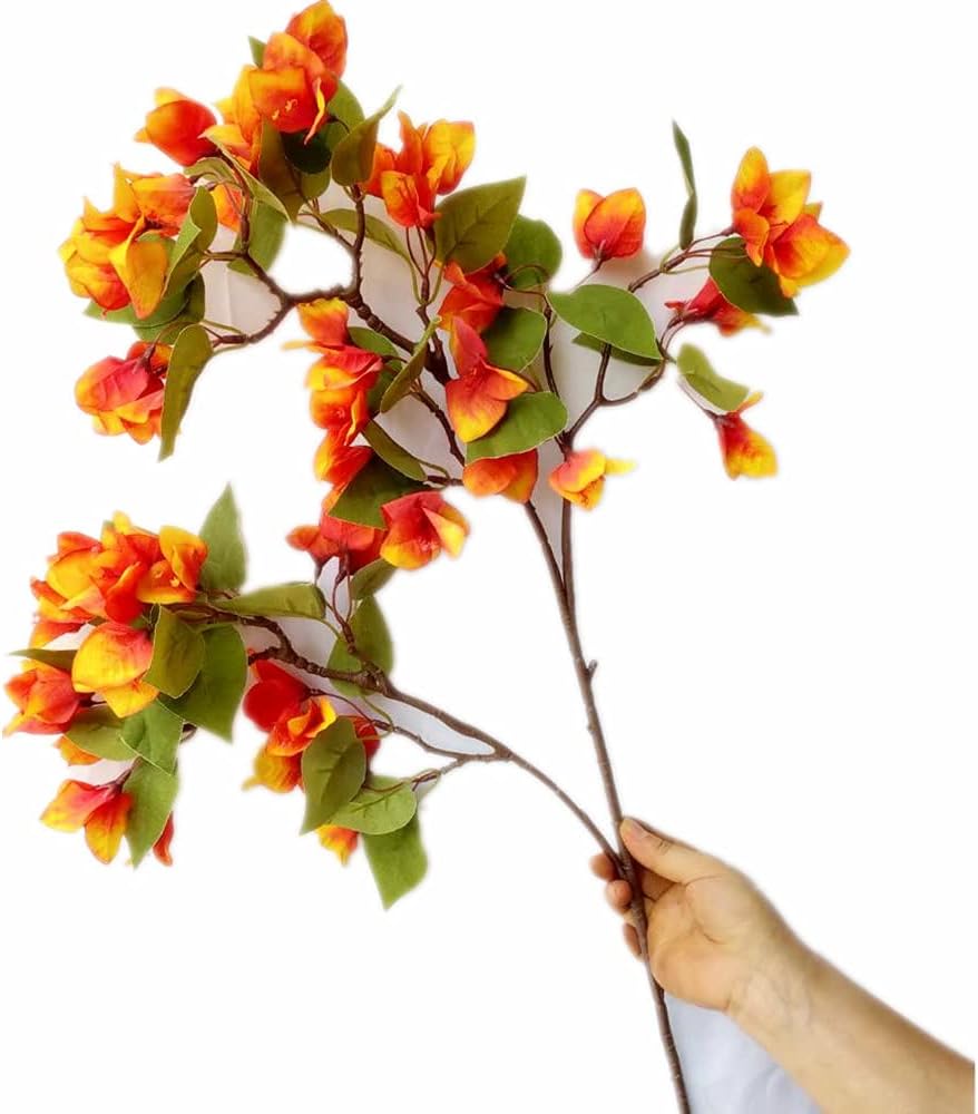 4pcs Silk Bougainvillea Flower Branches Artificial 60 Heads Fake Bougainvillea Flower 85cm/33 for Wedding Centerpieces Decorative Flower (Orange)