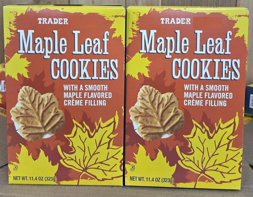 Trader Joe Maple Leaf Cookies with a Smooth Maple Crème Filling 11.4oz 323g (Two Boxes)