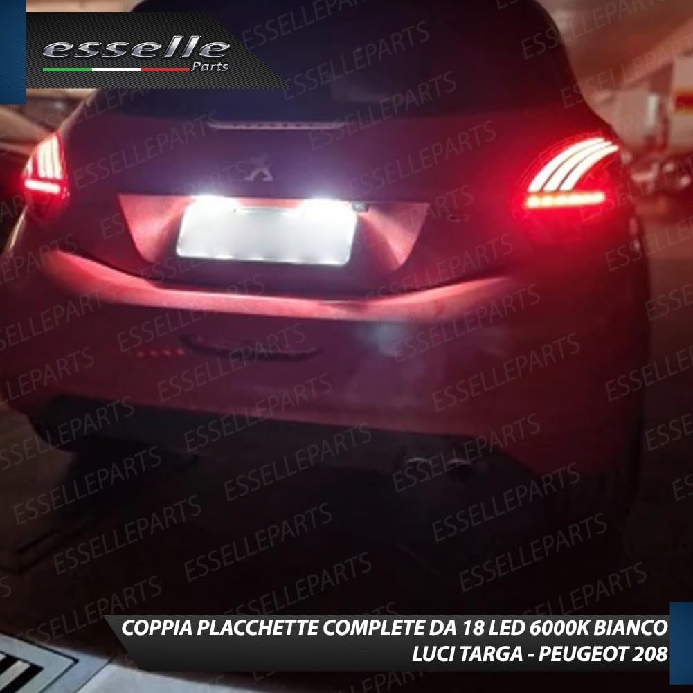 Placchette Luci Targa LED Compatibili con Peugeot, 2008, 207, 208, 3008 MK2, 301, 307, 308, 308 MK2, 508, 18 SMD CANBUS 6000K Bianco Ghiaccio Plug & Play