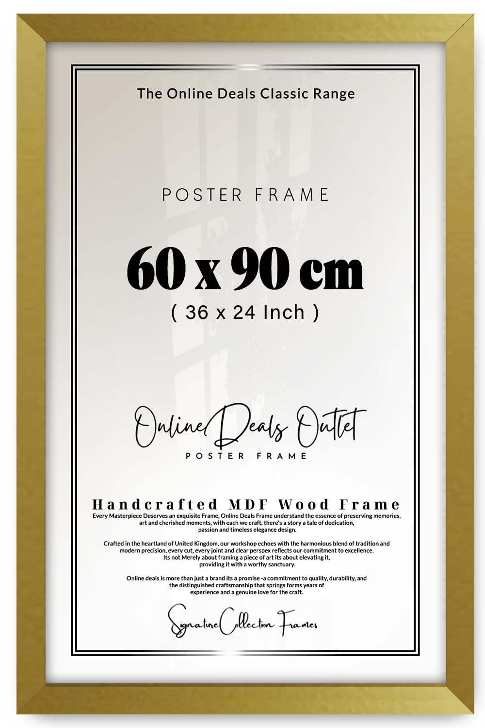 Online Deals | MDF Picture Frame (60 x 90 CM) 90 cm x 60 cm for Art Displays, Presentations & Exhibition Pieces, MDF Build, Wall Hanging Hooks [ Gold ]