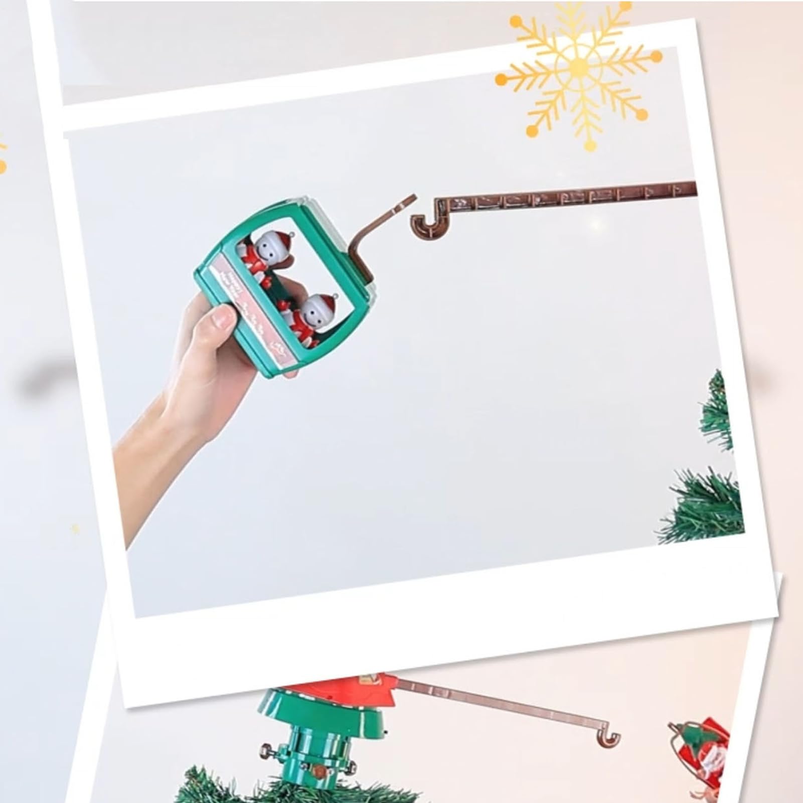 Giratorio para árbol de Navidad, Estrella iluminada alimentada por USB con Trineo de Papá Noel y muñecos de Nieve con Luces Musicales, decoración para árbol para casa de Vacaciones