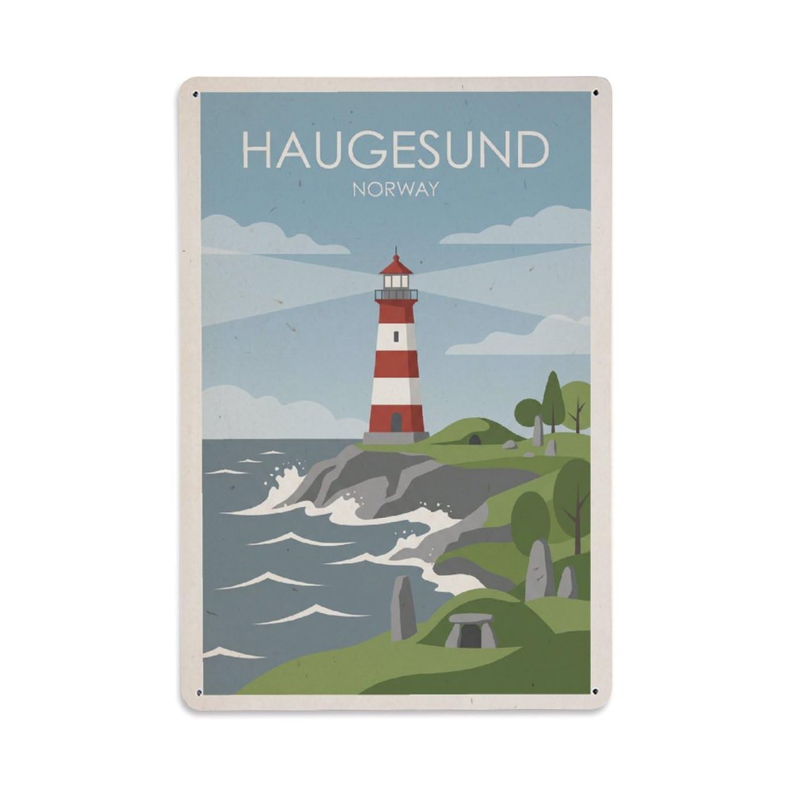 Vintage Travel Norway Haugesund Metal Tin Sign Plaque Wall Decor for Cafe, Club Bar, Office, Garden Metal Poster 8x12Inch