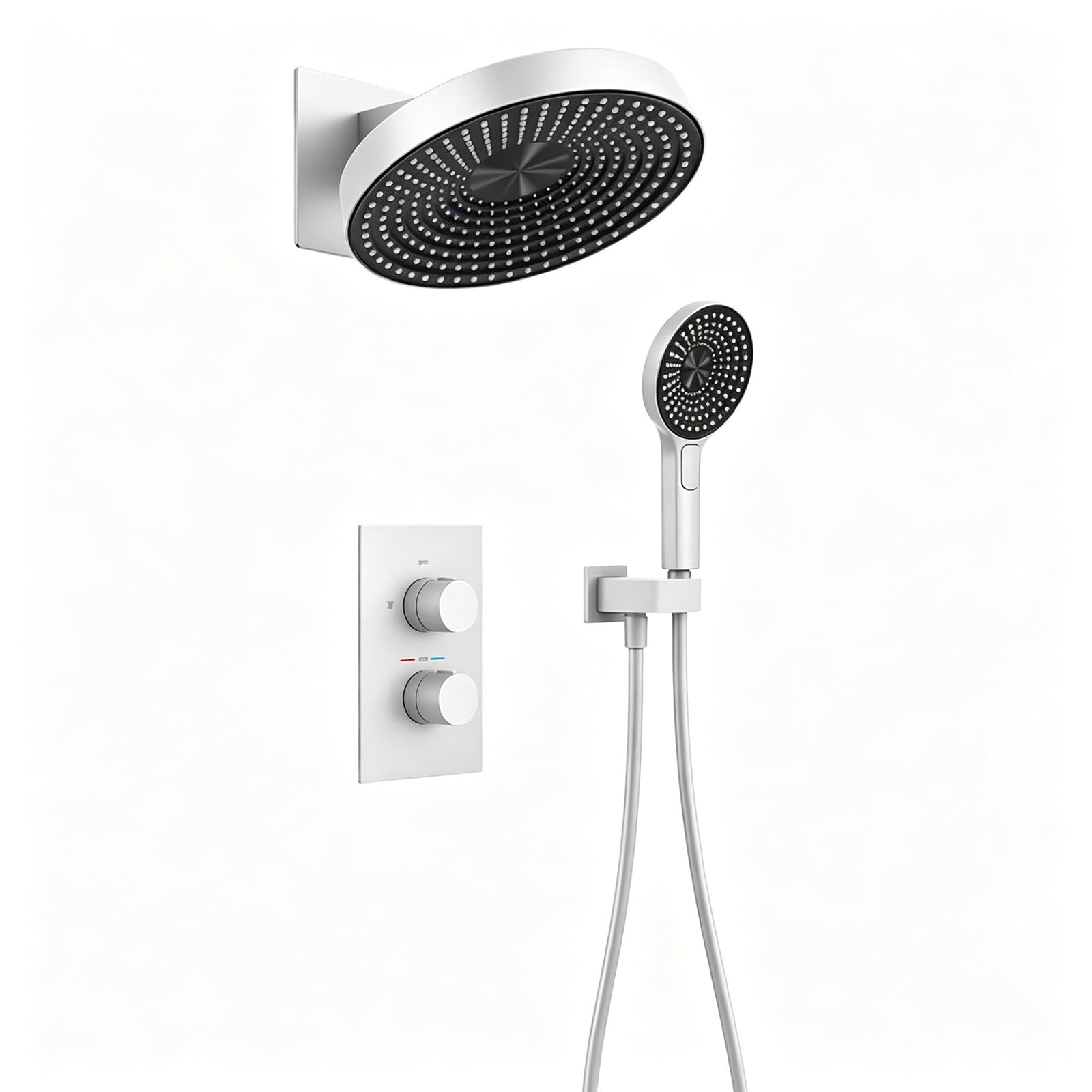 Colonne de douche thermostatique blanc pour stopper les variations de température et pommeau pluie