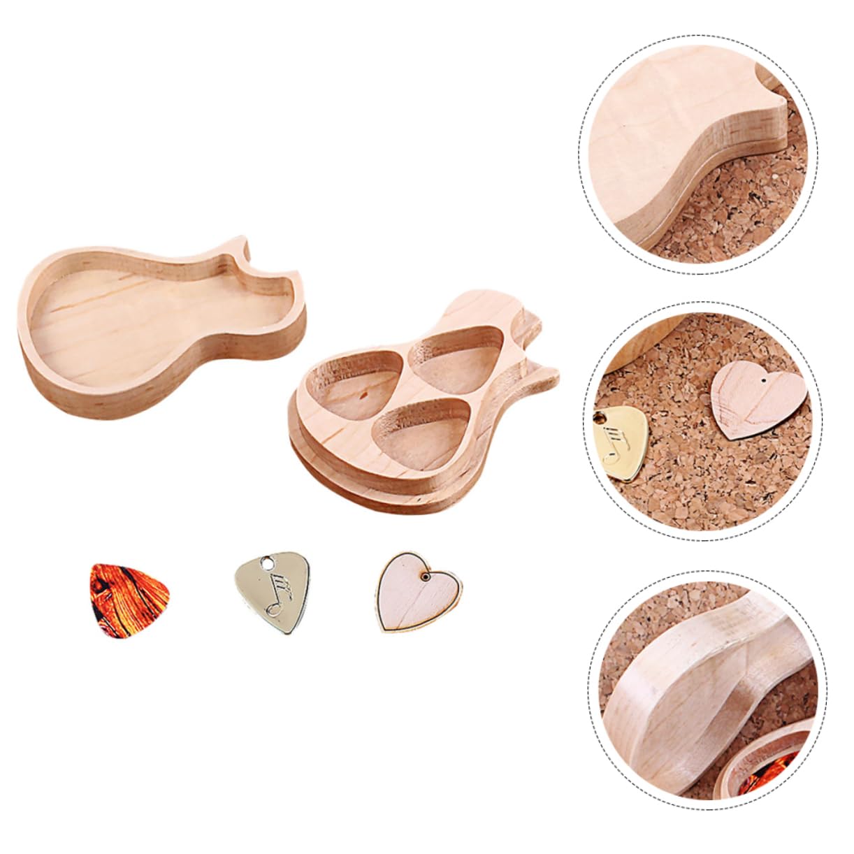 Mikikit 1 Juego Caja de Almacenamiento de Púas de Guitarra Forma de Guitarra de Madera de Arce con Púas Resistente y Duradera para Guitarristas y Músicos