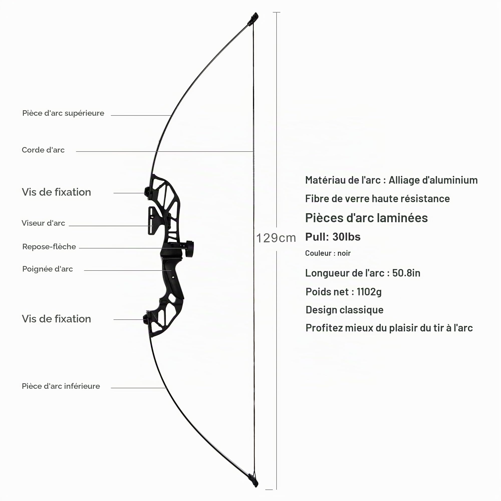 Arc de Chasse Adulte Arcs de tir à l'arc Flèche Set 30 Livres Droitierr pour Adulte Convient pour la Pratique de la Cible de Chasse en Plein air tir a l'arc Droit pour Les Débutants en