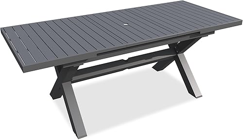 Miniatura 9 de TWT Juego de mesa de comedor expandible para 6 a 10 personas, mesa de comedor de aluminio para exteriores, mesa rectangular de metal para patio con