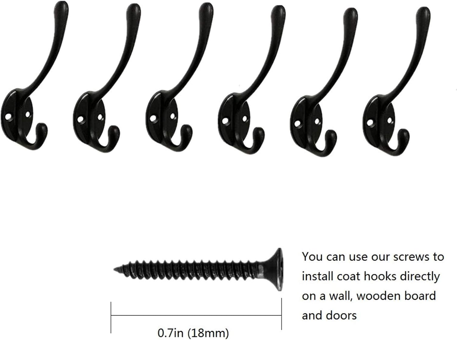 12pcs Black Coat Hooks Dual Coat Hooks Wall Mounted Metal Hooks Utility Hooks Robe Hook Rustic Double Hooks Coat Hanger and 26 Screws for Coat, Scarf, Bag, Towel, Key, Cap, Cup, Hat (Black Color)