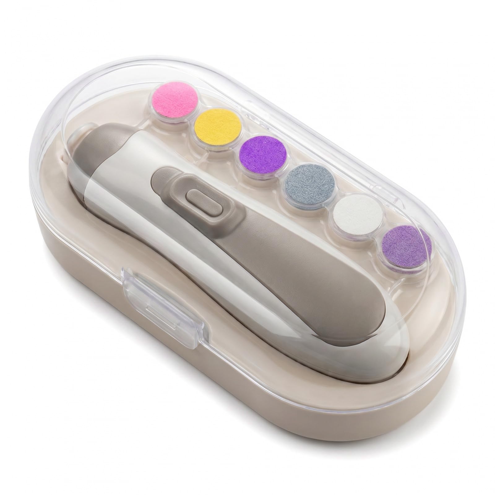 Lime a Ongle Electrique Bebe, Coupe Ongle Bebe avec 6 Têtes, Lumière LED et Boîte de Rangement, Soin Ongles pour Nouveau-Né, Bébé, Adulte, Coupe et Vernis