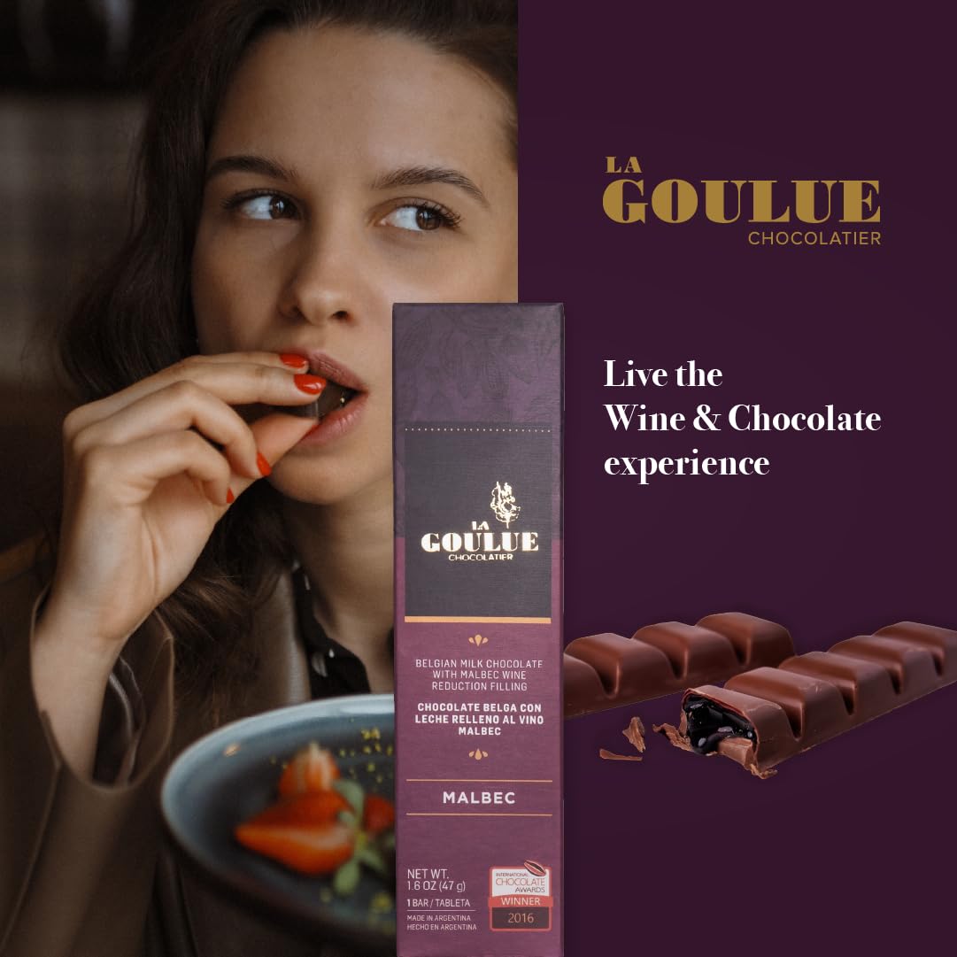 La-Goulue-Chocolatier Gourmet Dark Chocolate Bars - Infused with Wine Varietal, Artisan Belgian Chocolate Selection with Cabernet Sauvignon, Malbec, Torrontes (white) and Rose, Beer and Orange Flavour, 6 Bars, 282 g.