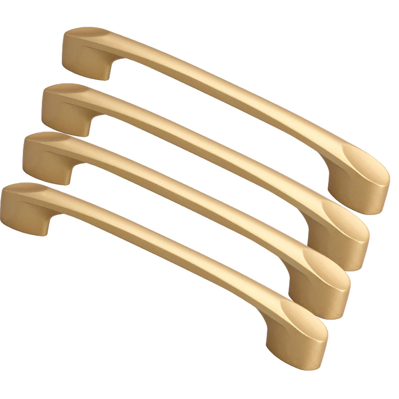 VOPLIVAT Kitchen Cupboard Handles, 4 Pieces Drawer Cabinet Wardrobe Door Handles Bow Pull Golden Multiple Sizes(Hole Distance 128mm)