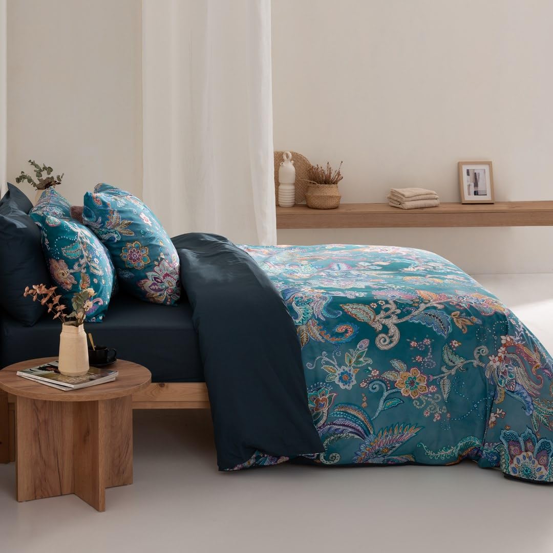 ETHERE Copripiumino CIGEOR Blu per letto da 80 cm, copripiumino 140 x 200, 100% cotone 200 fili, extra morbido, chiusura con bottoni nascosti