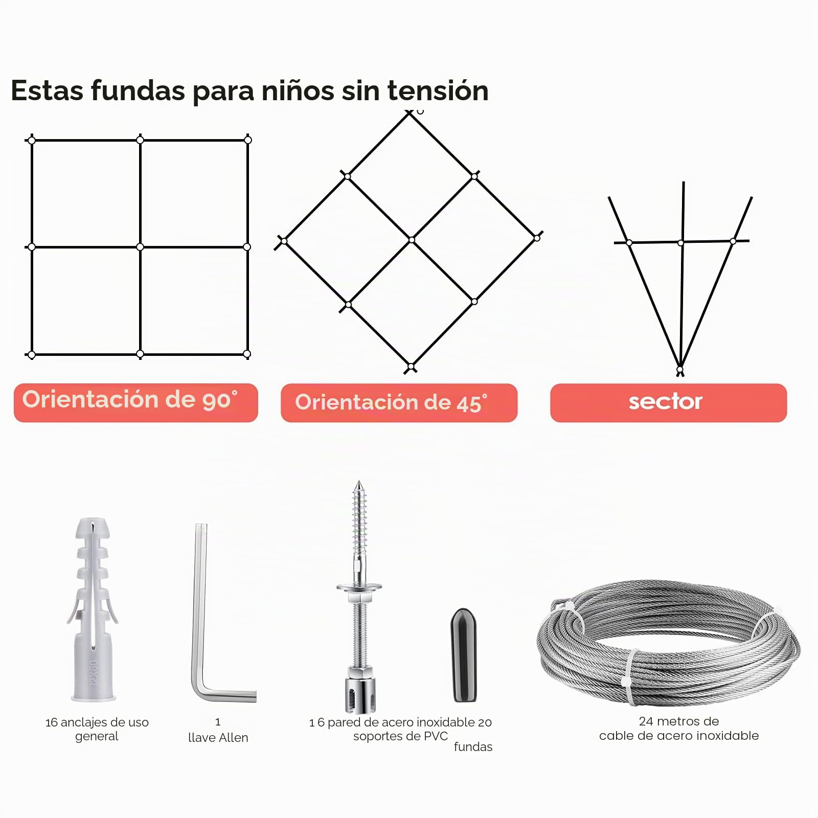 Marco para Trepar Plantas Soporte Enrejado Plantas Trepadoras, Cuerda de Acero Inoxidable de 16 M, Kit de Fijación de Enrejado Alambre Jardín Hogar