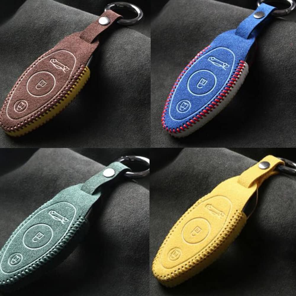 Luxury Suede Handmade Leather Key Fob Cover Case for McLaren 720S 570S 600LT 540C 570GT(Black with Red Line)