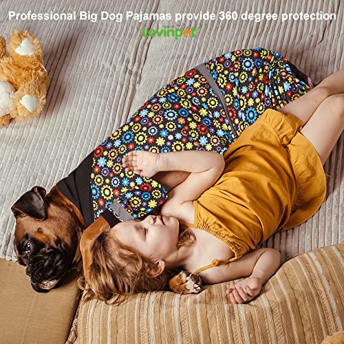 Lovinpet Large Big Dog Onesies, Wound Care/Post Surgery Dog Shirt, Pet Anxiety Relief Pajamas, Dog Jammies, Reflective Stripe, Gears And Black Print, Pet Pj's/Large #TOP6