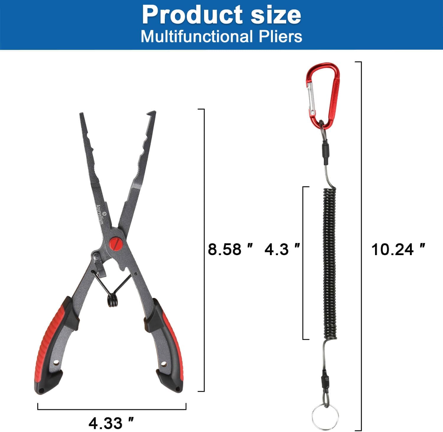 Fishing Pliers - Teflon Coated Stainless Steel Hook Remover | Features braid line cutter, split ring pliers, and non-slip grip. Ideal saltwater and freshwater fishing tool.