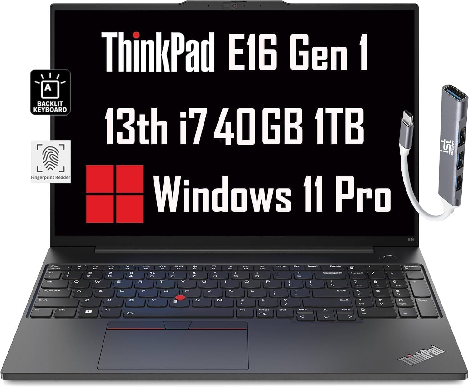 (Upgraded) ThinkPad E16 Business Laptop (16" FHD+ Anti-Glare, Intel 13th Gen 10-Core i7-1355U, 40GB RAM, 1TB SSD), Backlit, Fingerprint, IST Hub, FHD Webcam, Wi-Fi 6, Win 11 Pro, Black